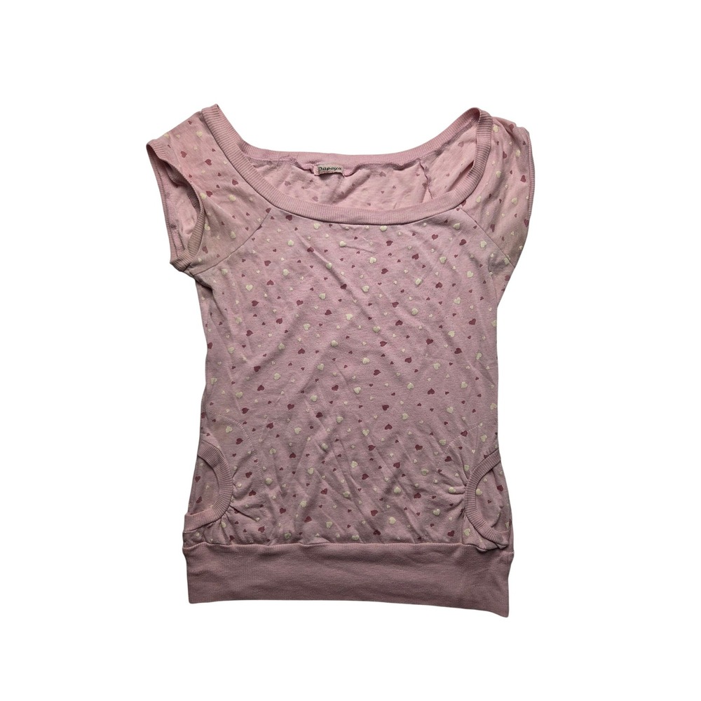 Vintage Papaya Y2K Pink Heart Pattern Sleeveless Tee Unknown Size